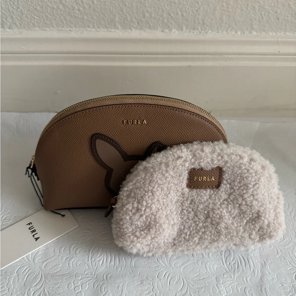 Furla TONI CARAMELLO/TALCO Cosmetic Pouch/Case 2 Piece Set